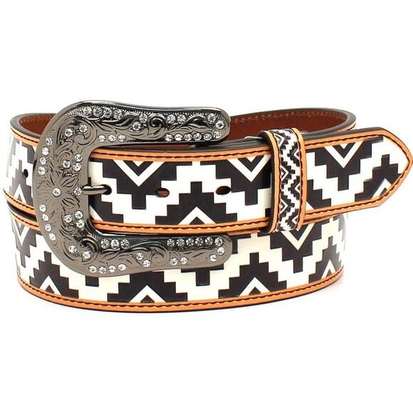 Angel Ranch Western Zig Zag Leather Belt Rhinestone Buckle Women’s LARGE NEW